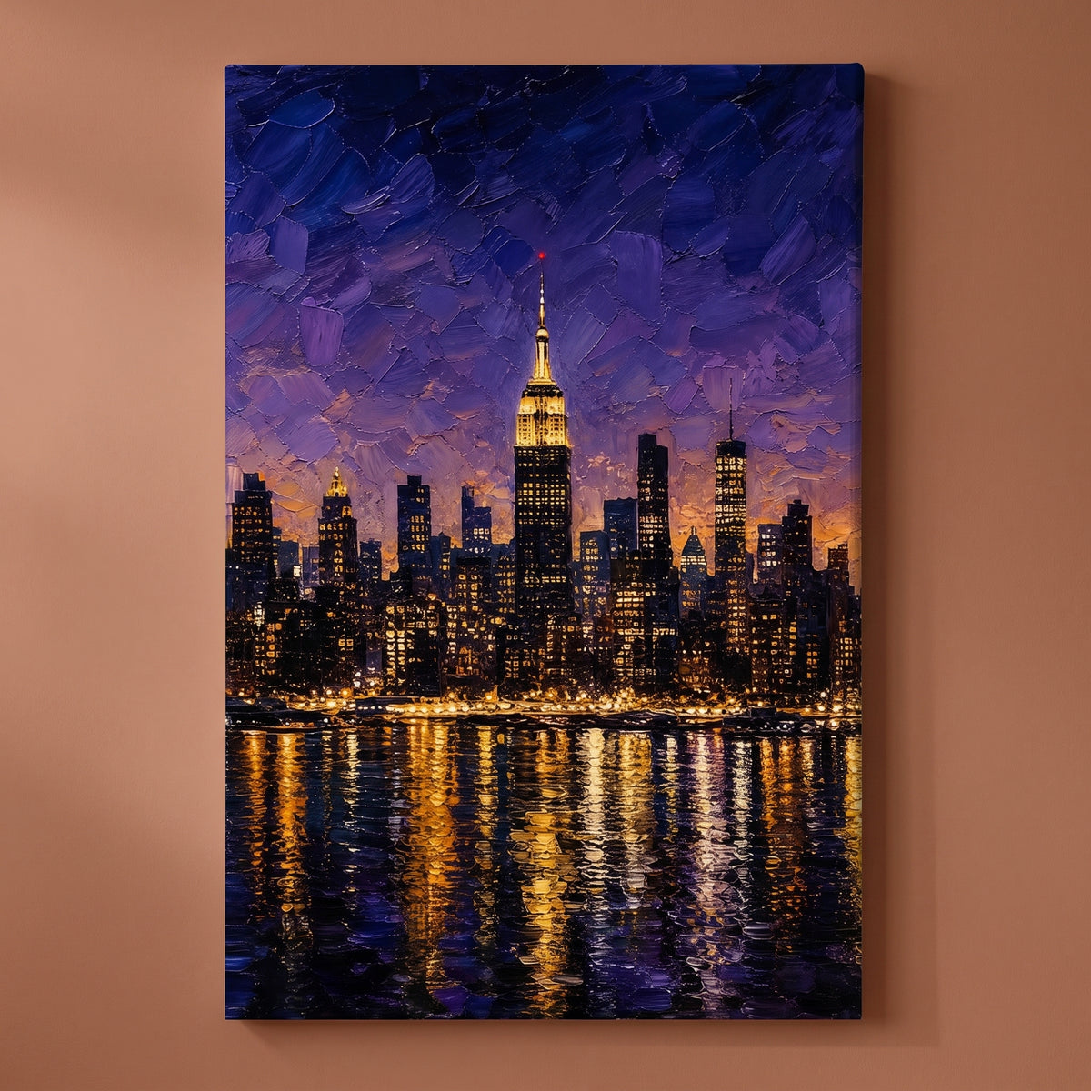 The City That Never Sleeps gallery-wrapped canvas print on a plain wall