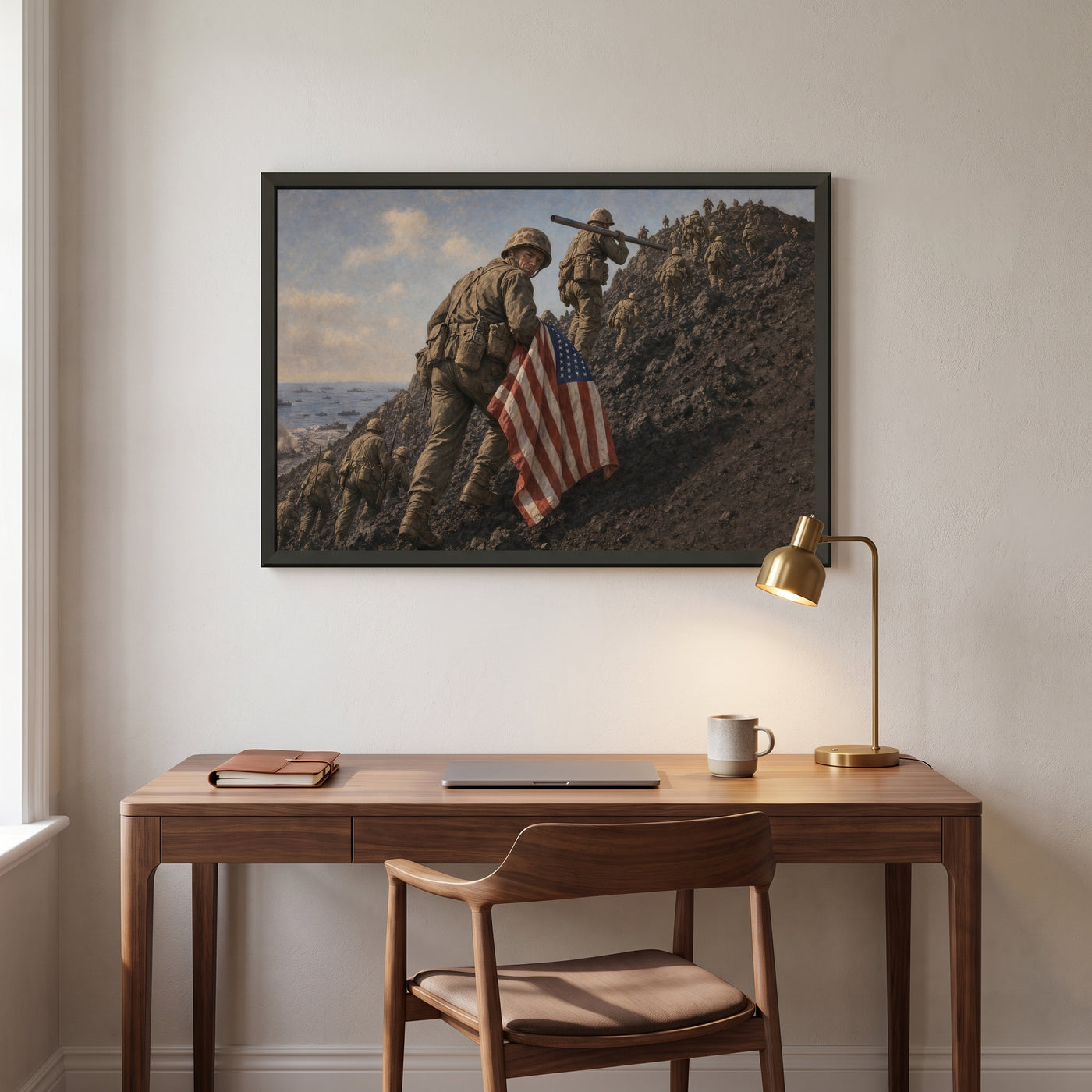 The Climb up Suribachi framed print hanging in a home interior