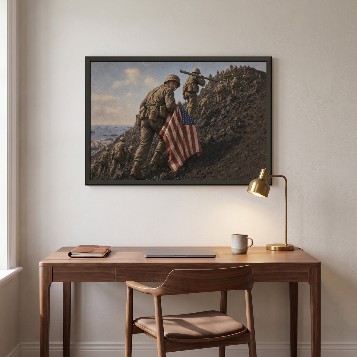 The Climb up Suribachi framed print hanging in a home interior