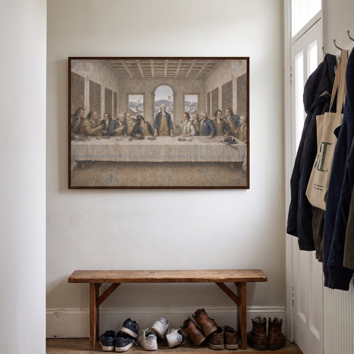 The Continental Table framed print hanging in a home interior