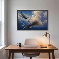 The Dive Bombers at Midway framed print hanging in a home interior