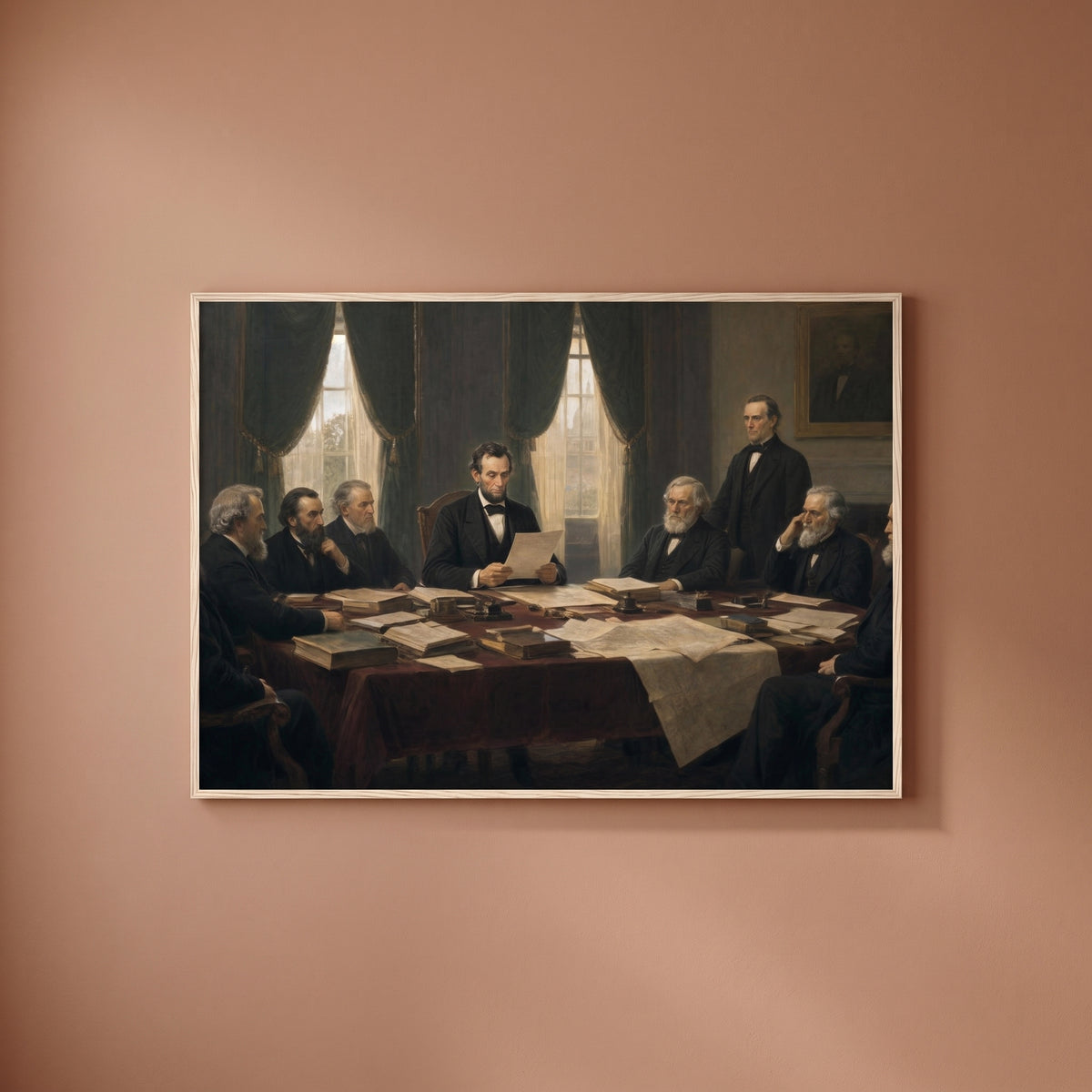 The Emancipation Proclamation framed print on a plain wall