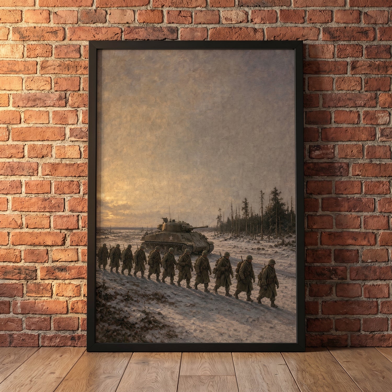 The European Theatre framed print leaning against a wall