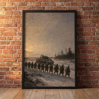 The European Theatre framed print leaning against a wall