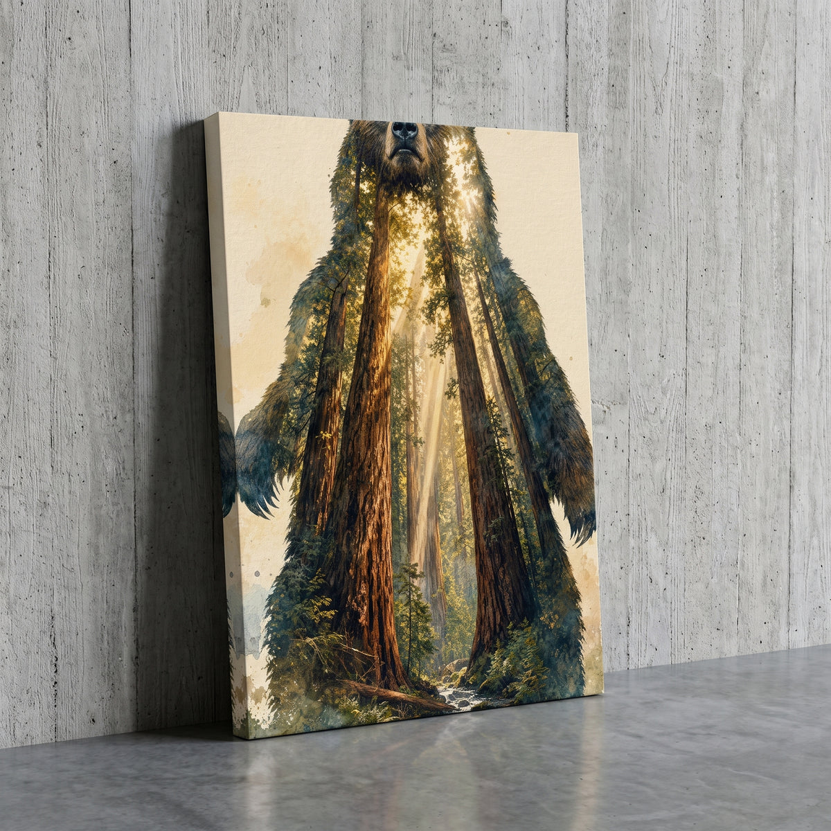 The Forest Guardian canvas print leaning against a wall