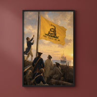 The Gadsden Flag at Sea framed print on a plain wall