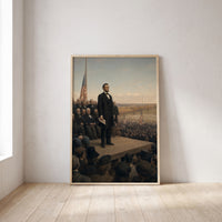 The Gettysburg Address framed print leaning against a wall