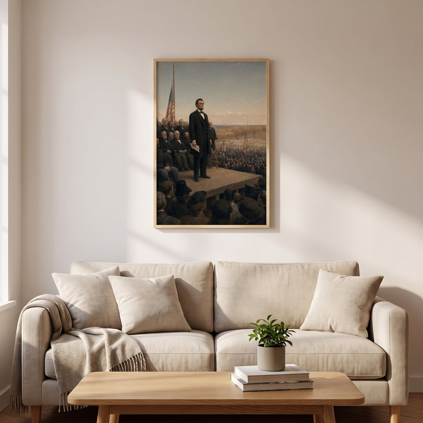 The Gettysburg Address framed print hanging in a home interior