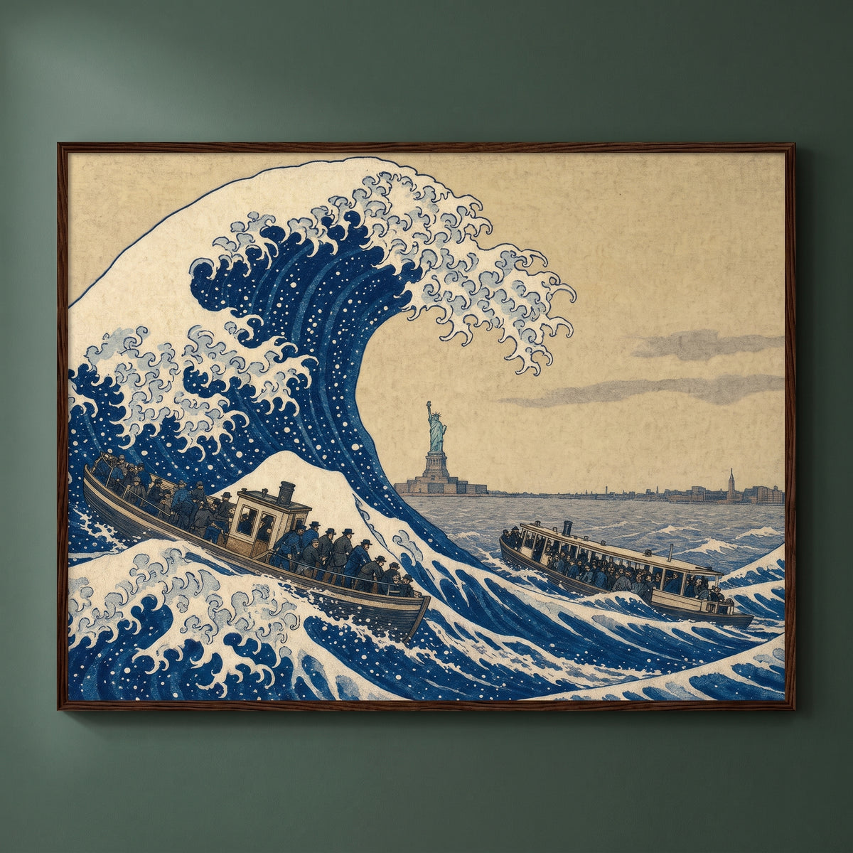 The Great Wave off Manhattan framed print on a plain wall