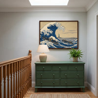 The Great Wave off Manhattan framed print hanging in a home interior