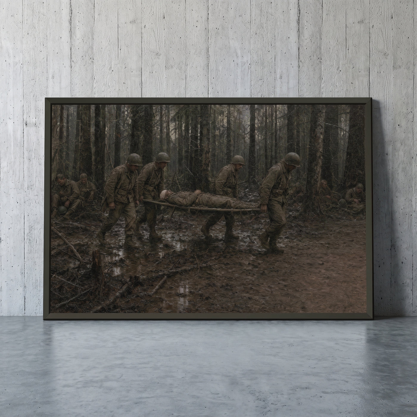The Hurtgen Forest framed print leaning against a wall