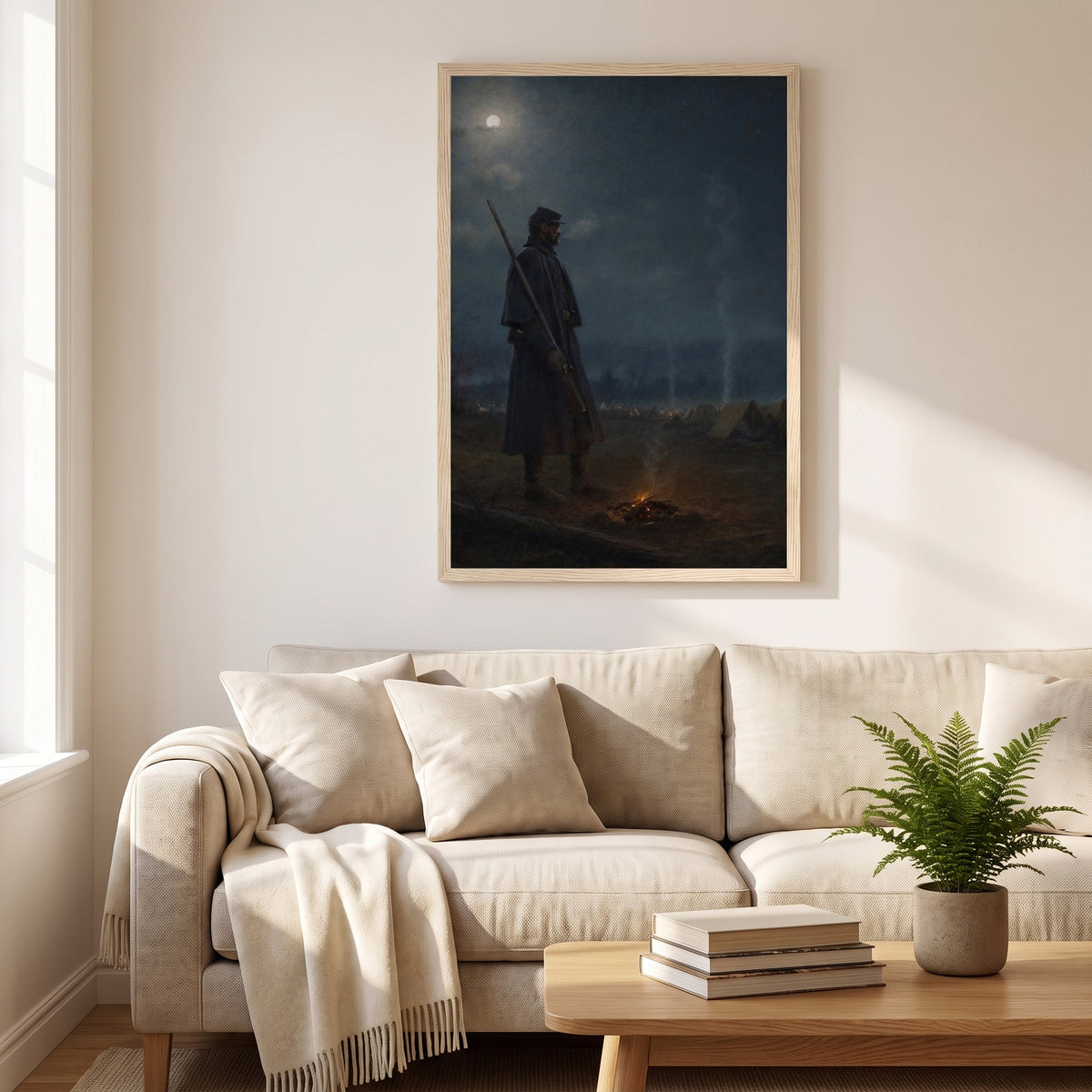 The Lone Picket at Night framed print hanging in a home interior