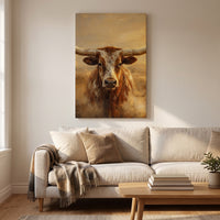The Longhorn canvas print hanging in a home interior