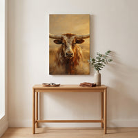 The Longhorn canvas print hanging in a home interior