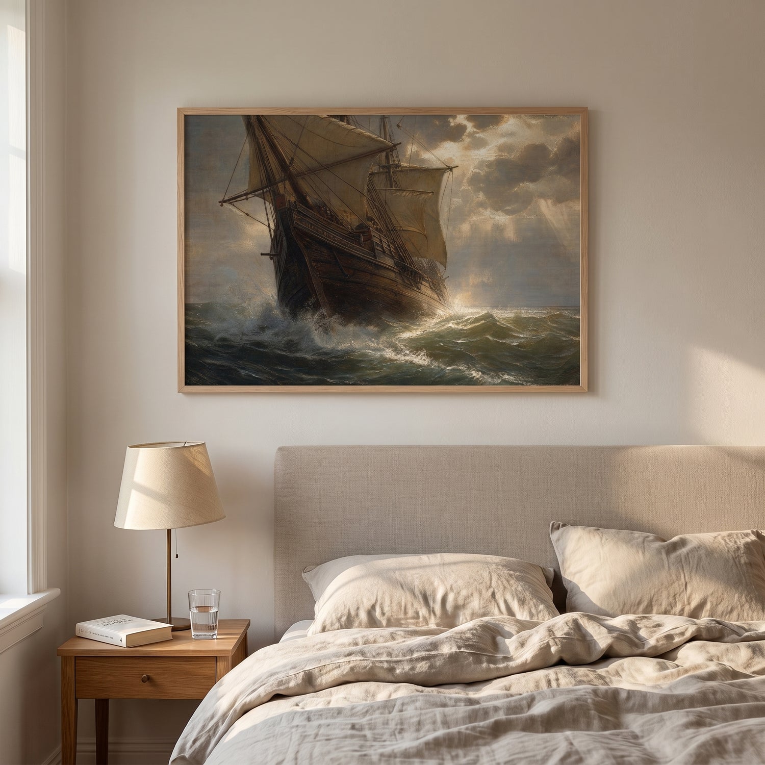 The Mayflower framed print hanging in a home interior