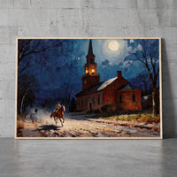 The Midnight Ride framed print leaning against a wall
