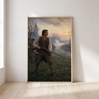 The Minuteman at Lexington framed print leaning against a wall
