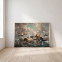 The Monitor vs. The Virginia framed print leaning against a wall