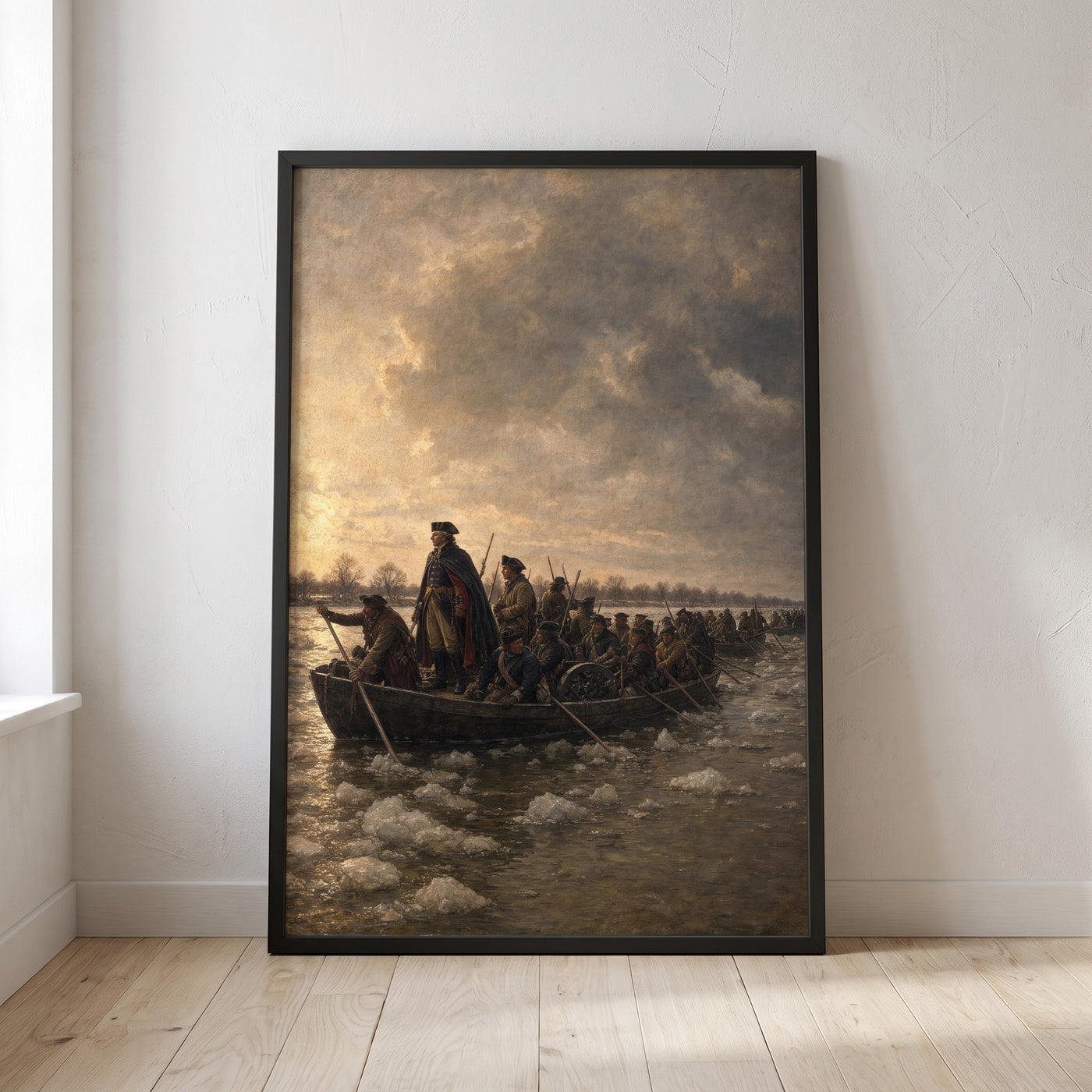 The Night Crossing, 1776 framed print leaning against a wall