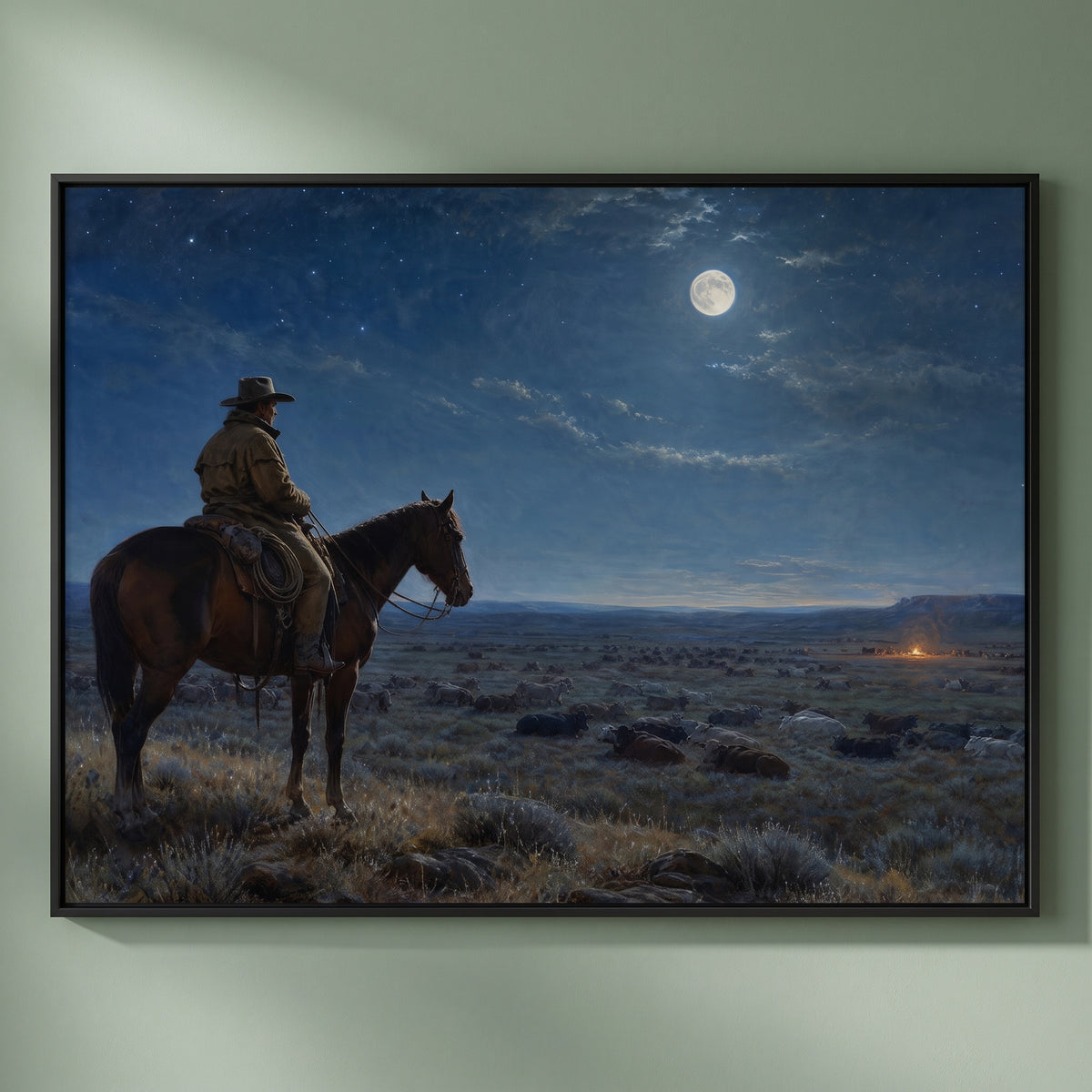 The Night Herder framed print on a plain wall