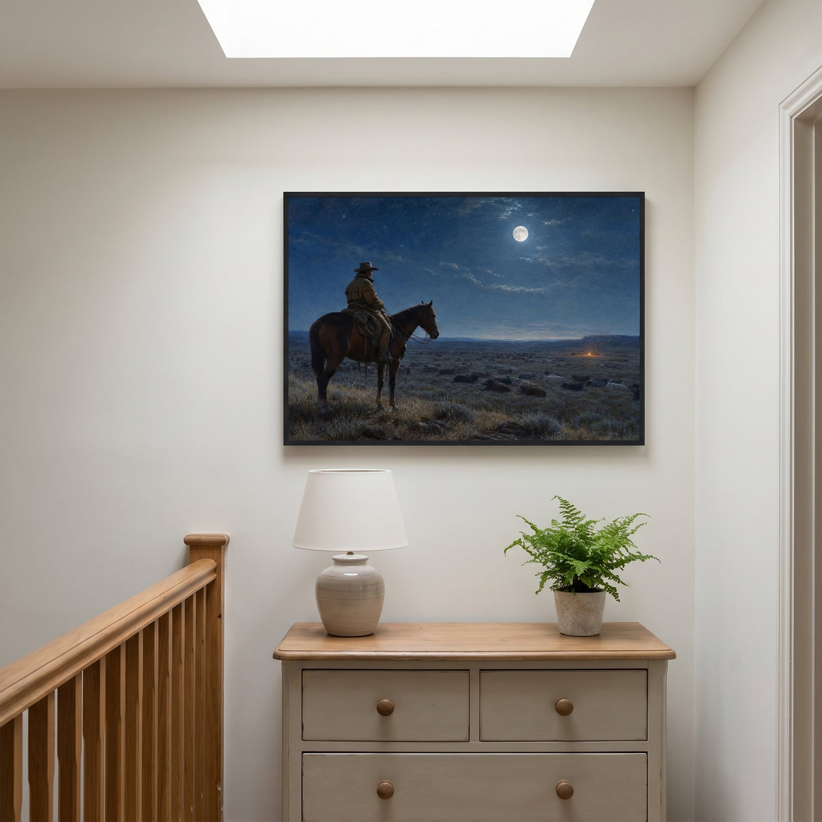 The Night Herder framed print hanging in a home interior