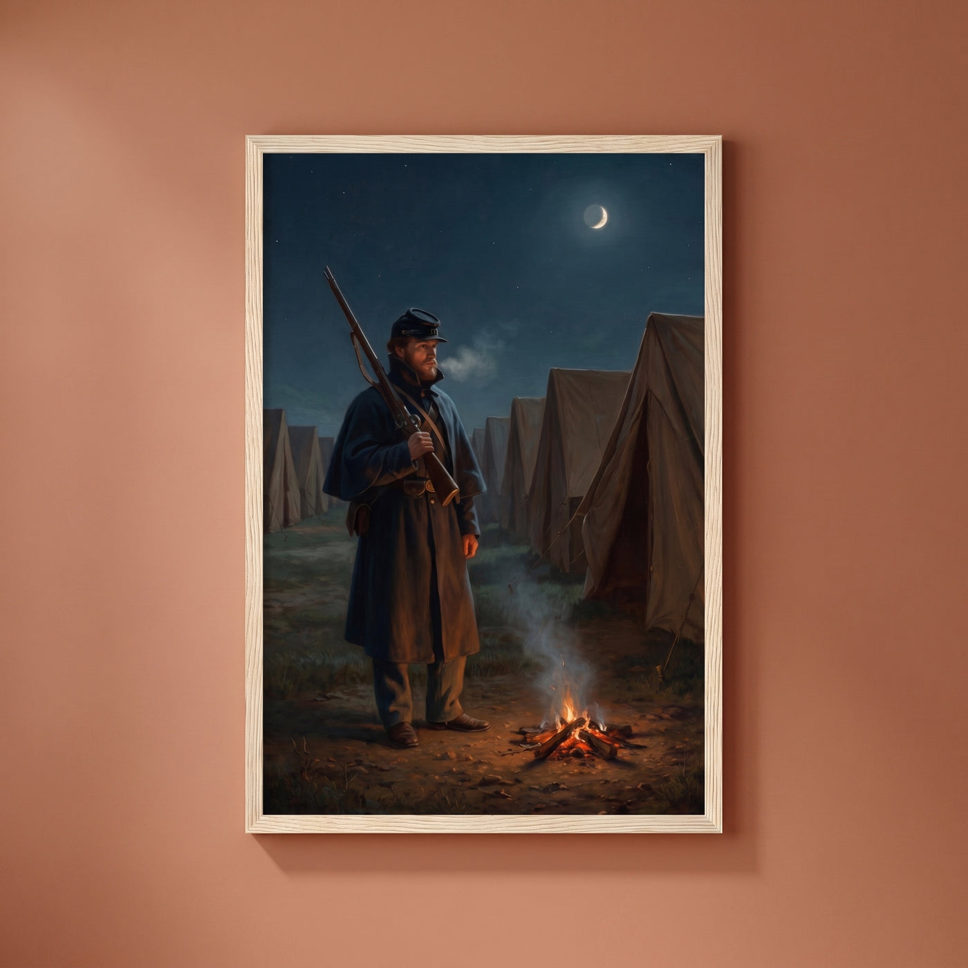 The Night Sentinel framed print on a plain wall