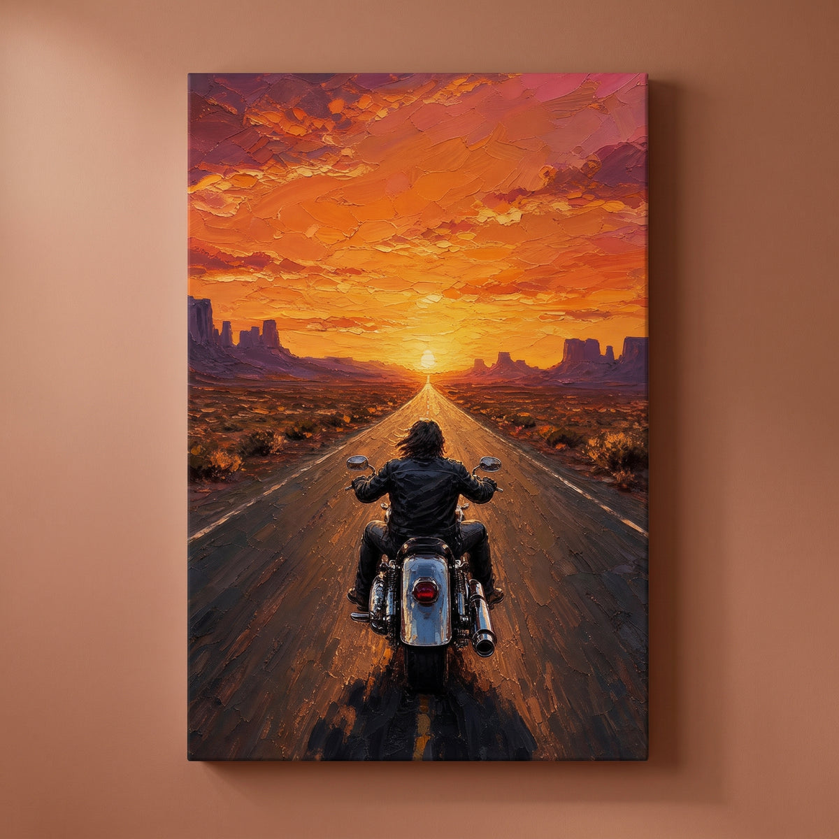 The Open Road canvas print on a warm clay wall