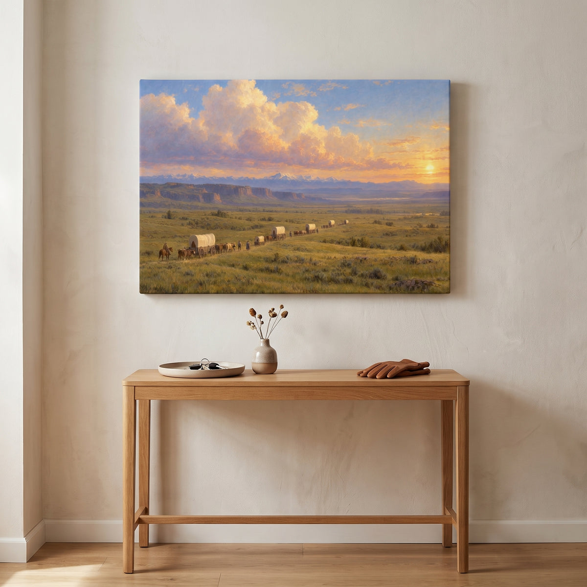 The Oregon Trail canvas print hanging in a home interior