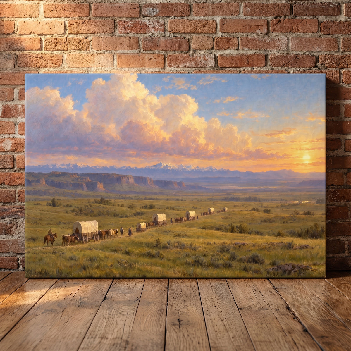 The Oregon Trail canvas print leaning against a wall