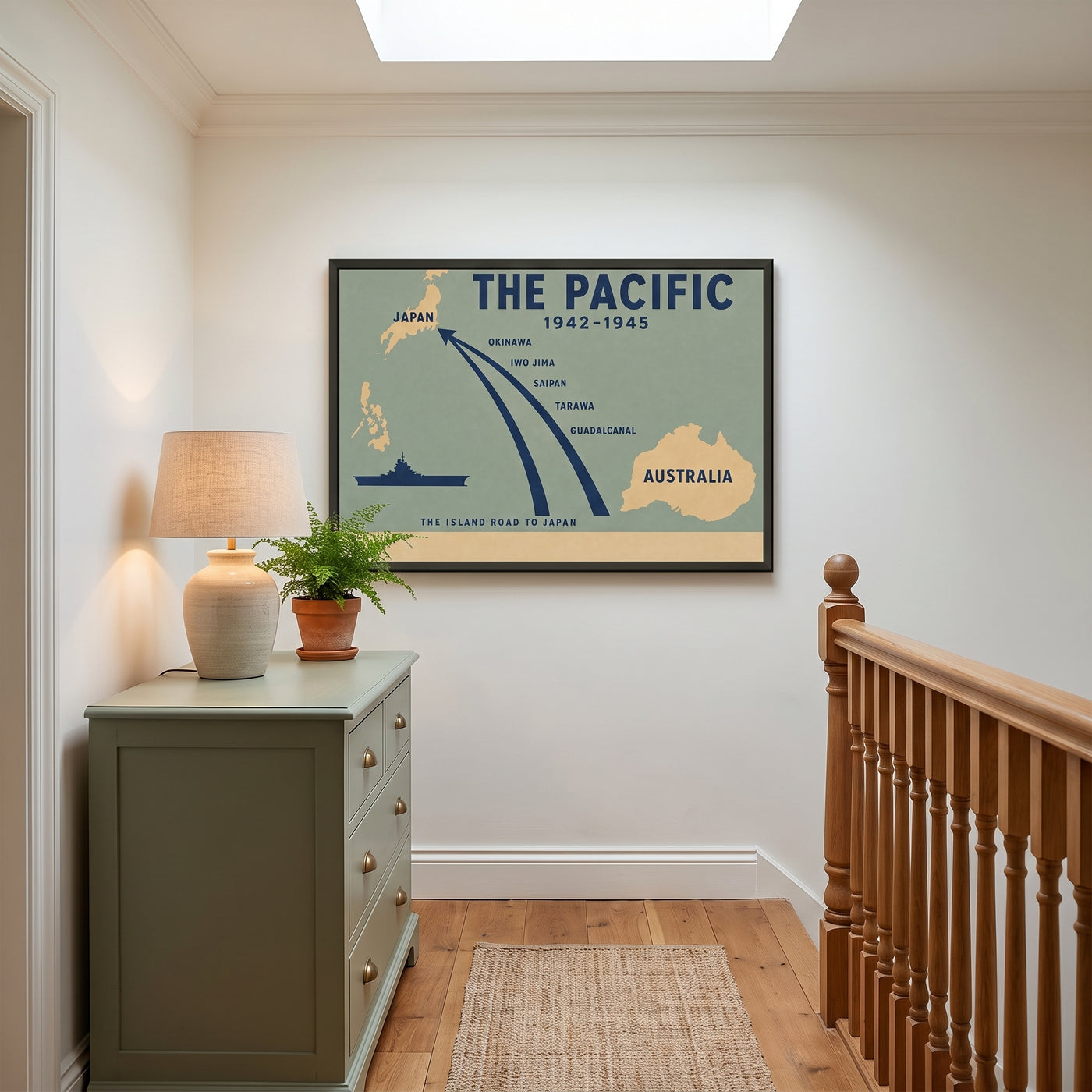 The Pacific — Minimalist framed print hanging in a home interior