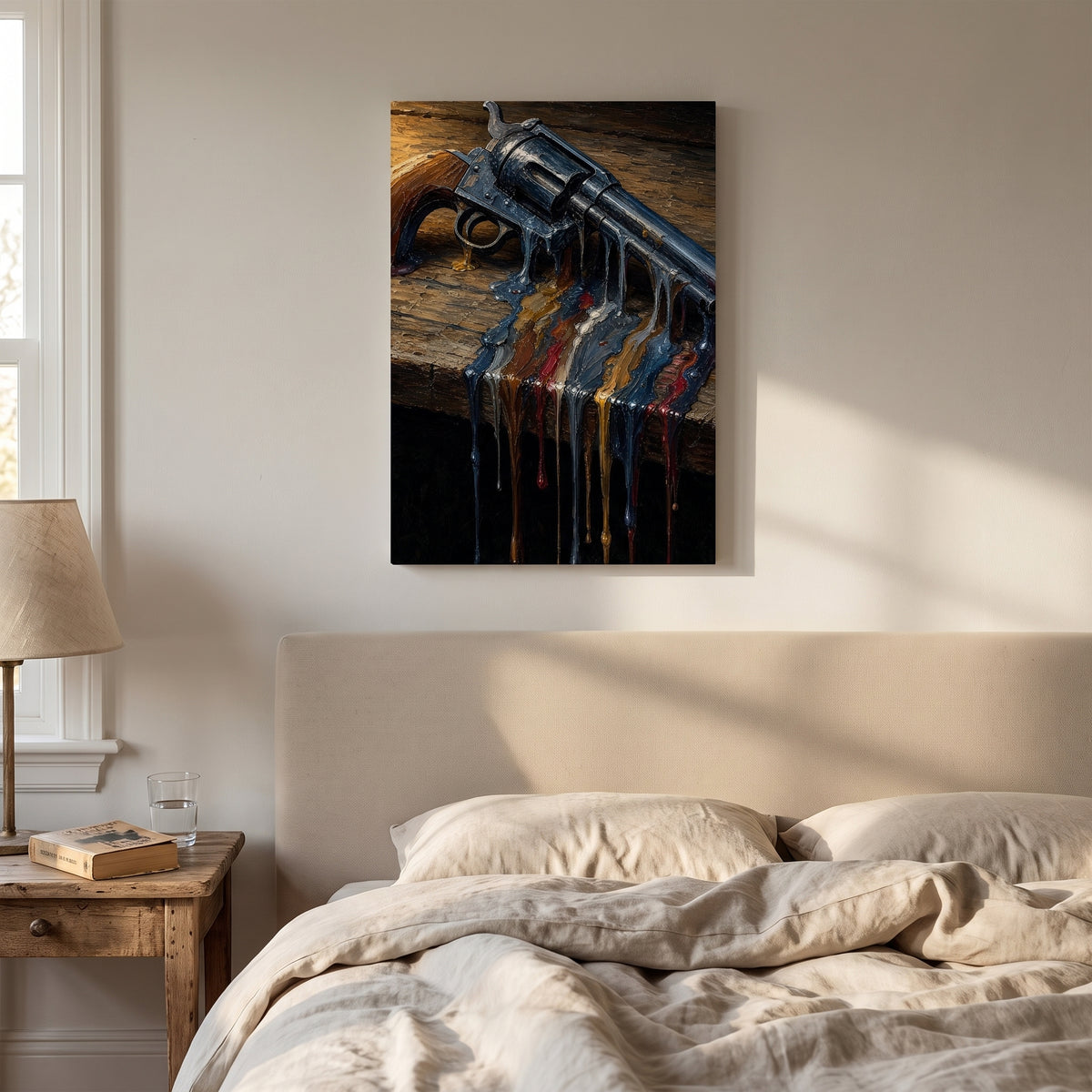 The Peacemaker canvas print hanging in a bedroom