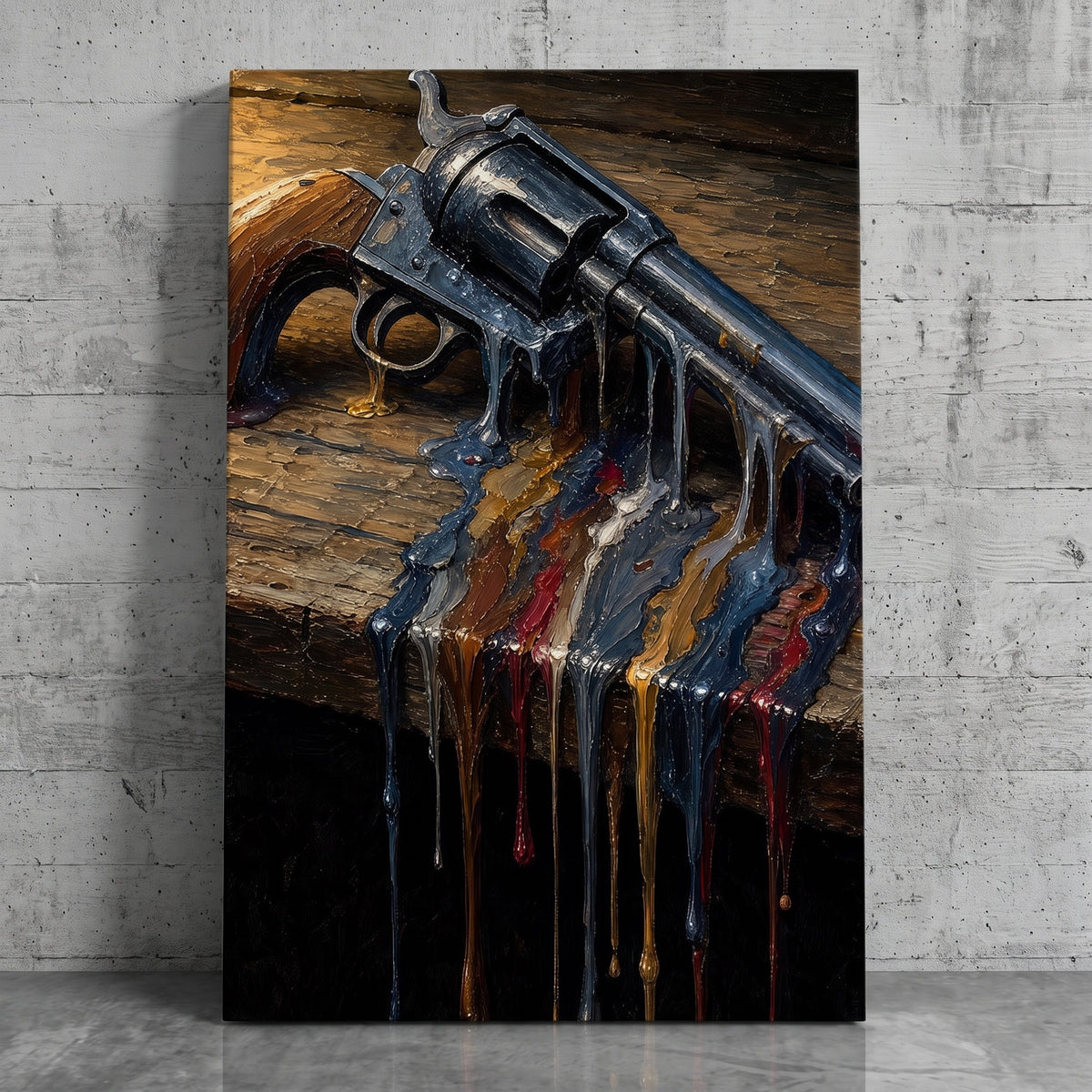 The Peacemaker canvas print leaning against a concrete wall
