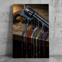 The Peacemaker canvas print leaning against a concrete wall