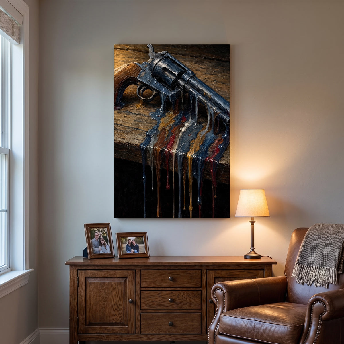The Peacemaker canvas print hanging in a den