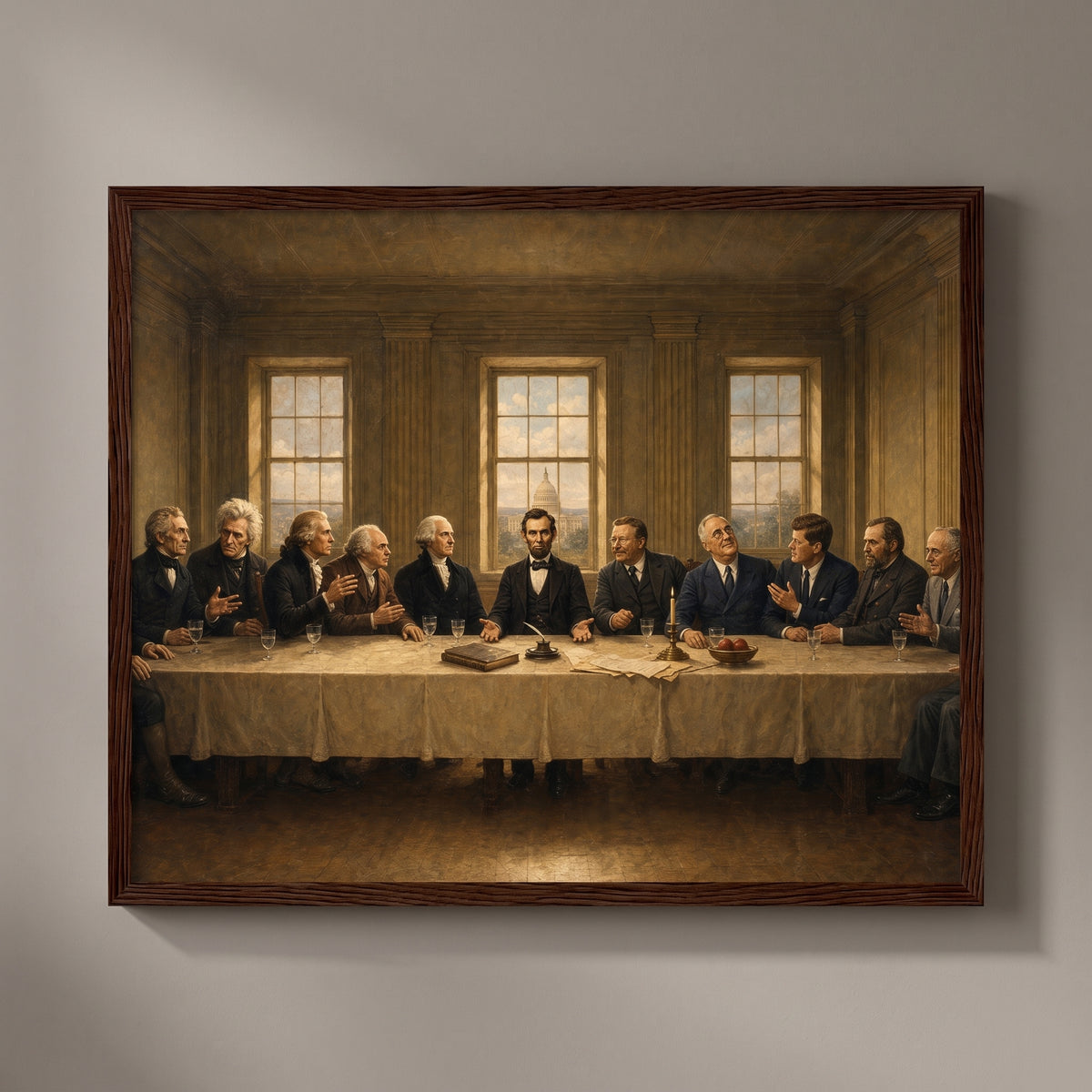 The Presidents' Table framed print on a plain wall