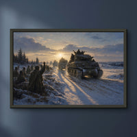 The Relief of Bastogne framed print on a plain wall