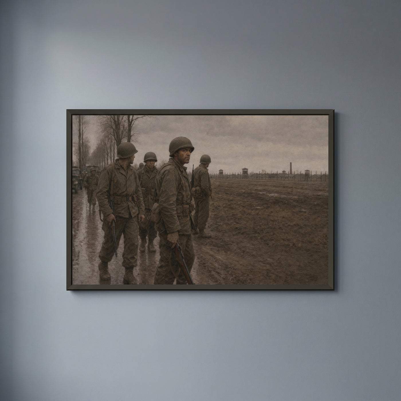 The Road to Dachau framed print on a plain wall