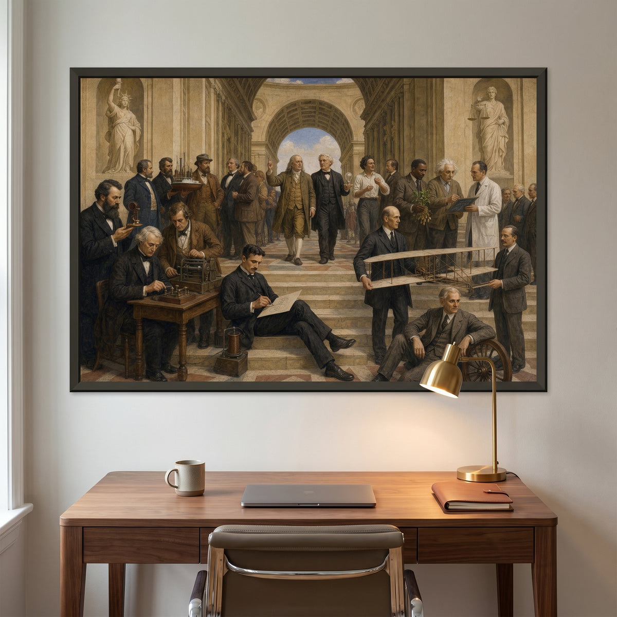 The School of Invention framed print hanging in a home interior