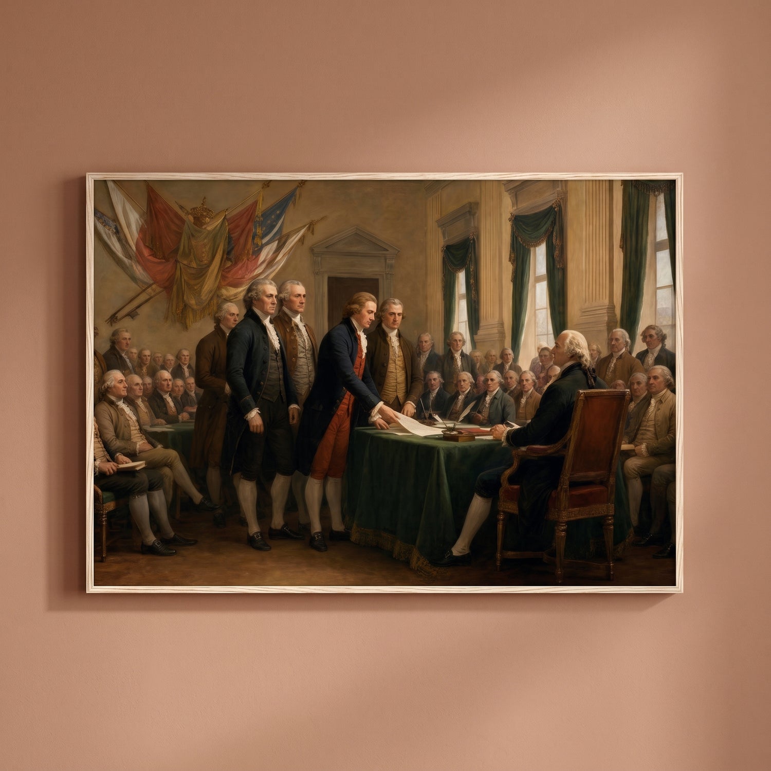 The Signing of the Declaration of Independence framed print on a plain wall