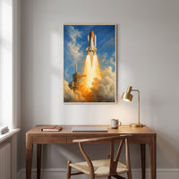 The Space Shuttle Launch framed print hanging in a home interior