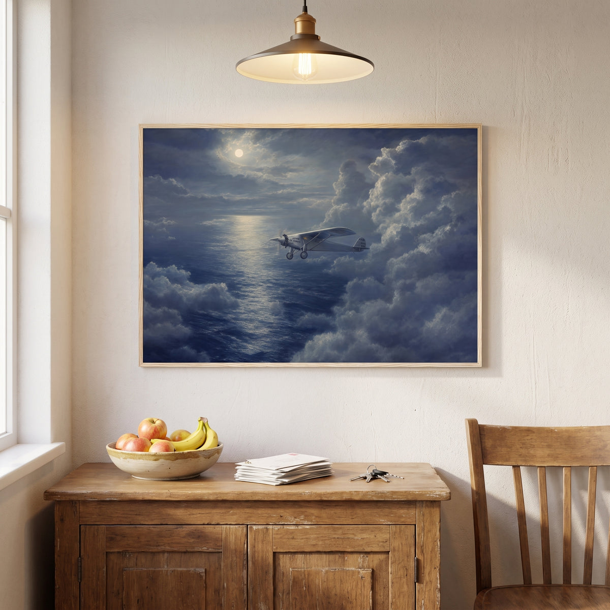 The Spirit of St. Louis framed print hanging in a home interior