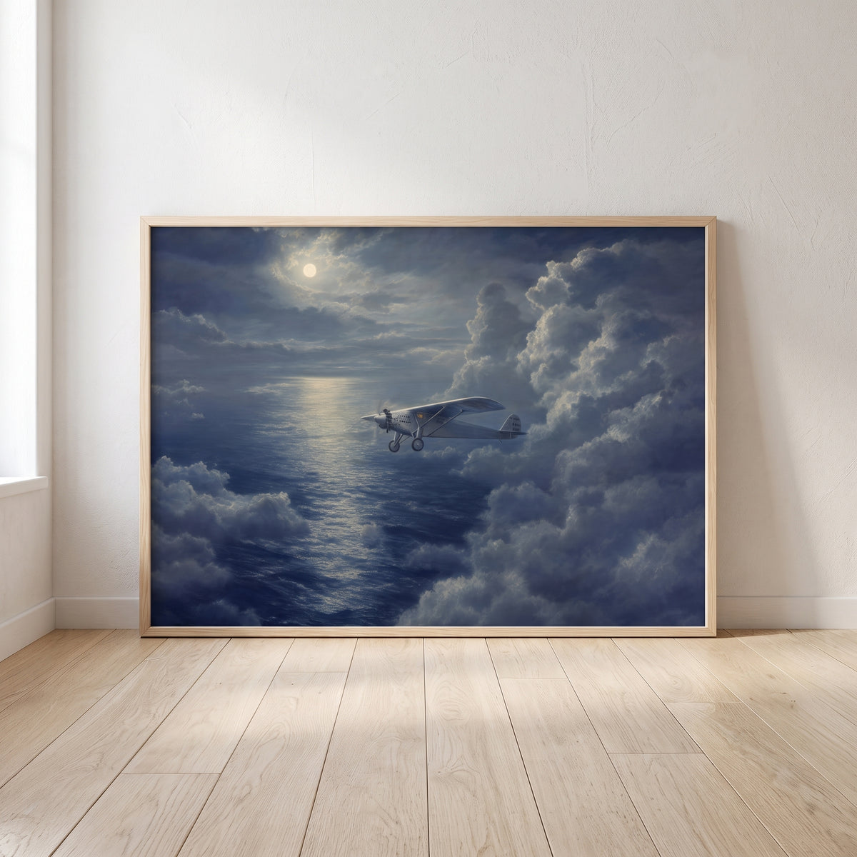 The Spirit of St. Louis framed print leaning against a wall