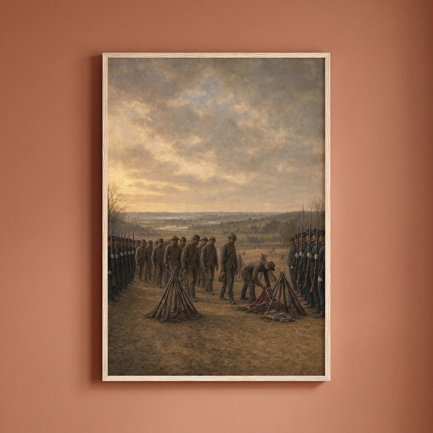 The Stacking of Arms framed print on a plain wall
