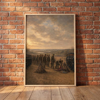 The Stacking of Arms framed print leaning against a wall