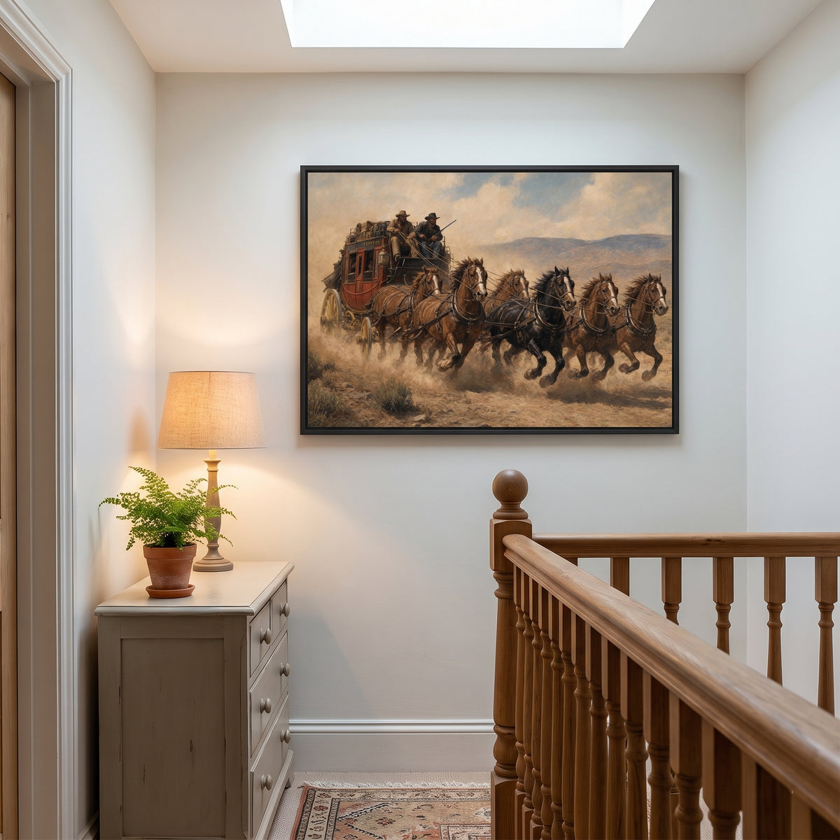 The Stagecoach framed print hanging in a home interior