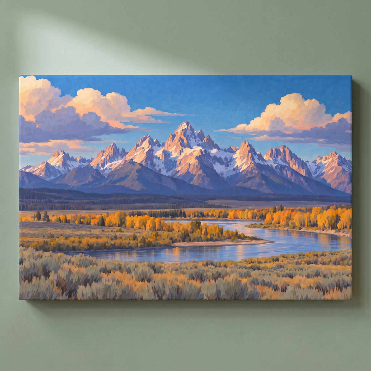 The Teton Range gallery-wrapped canvas print on a plain wall