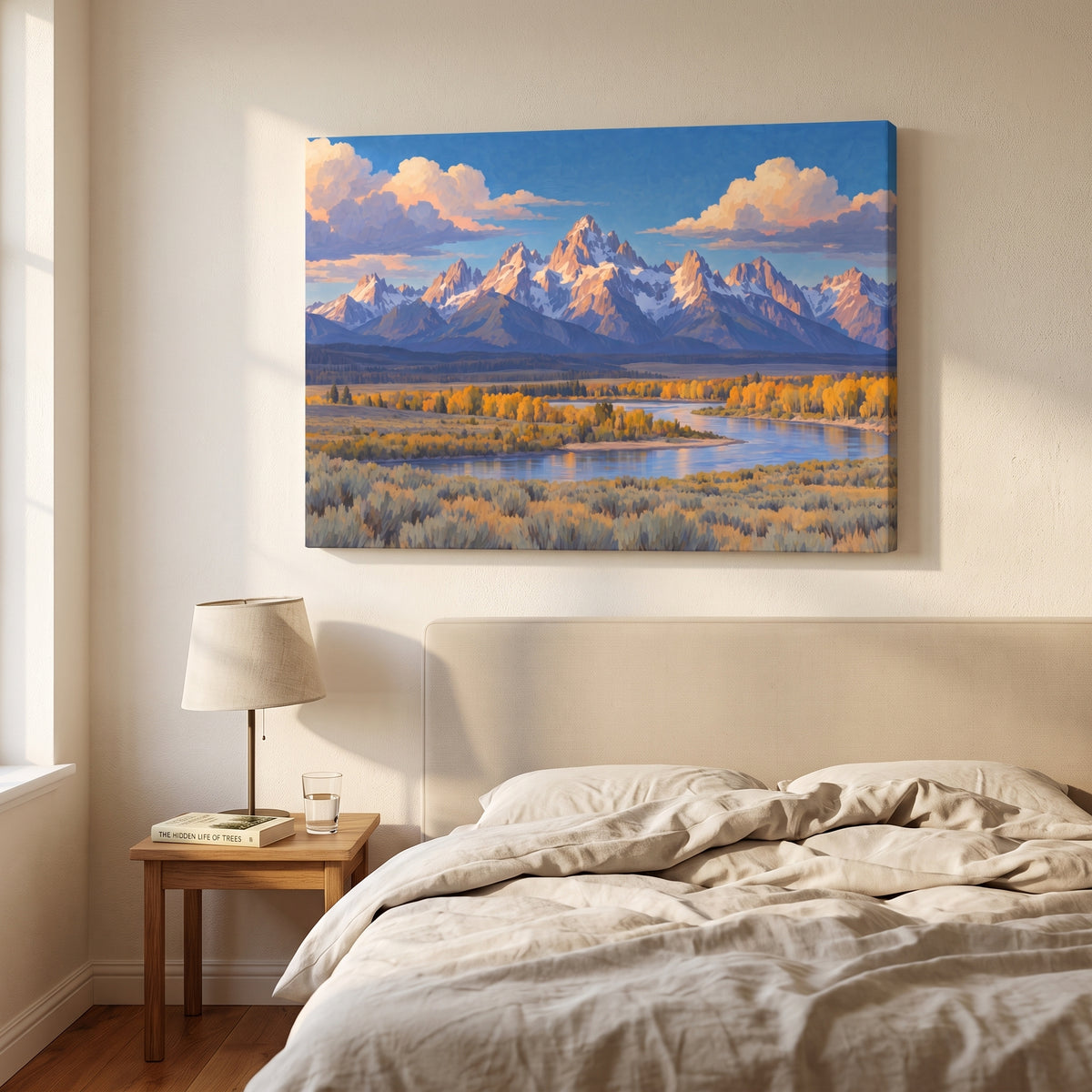 The Teton Range canvas print hanging in a home interior