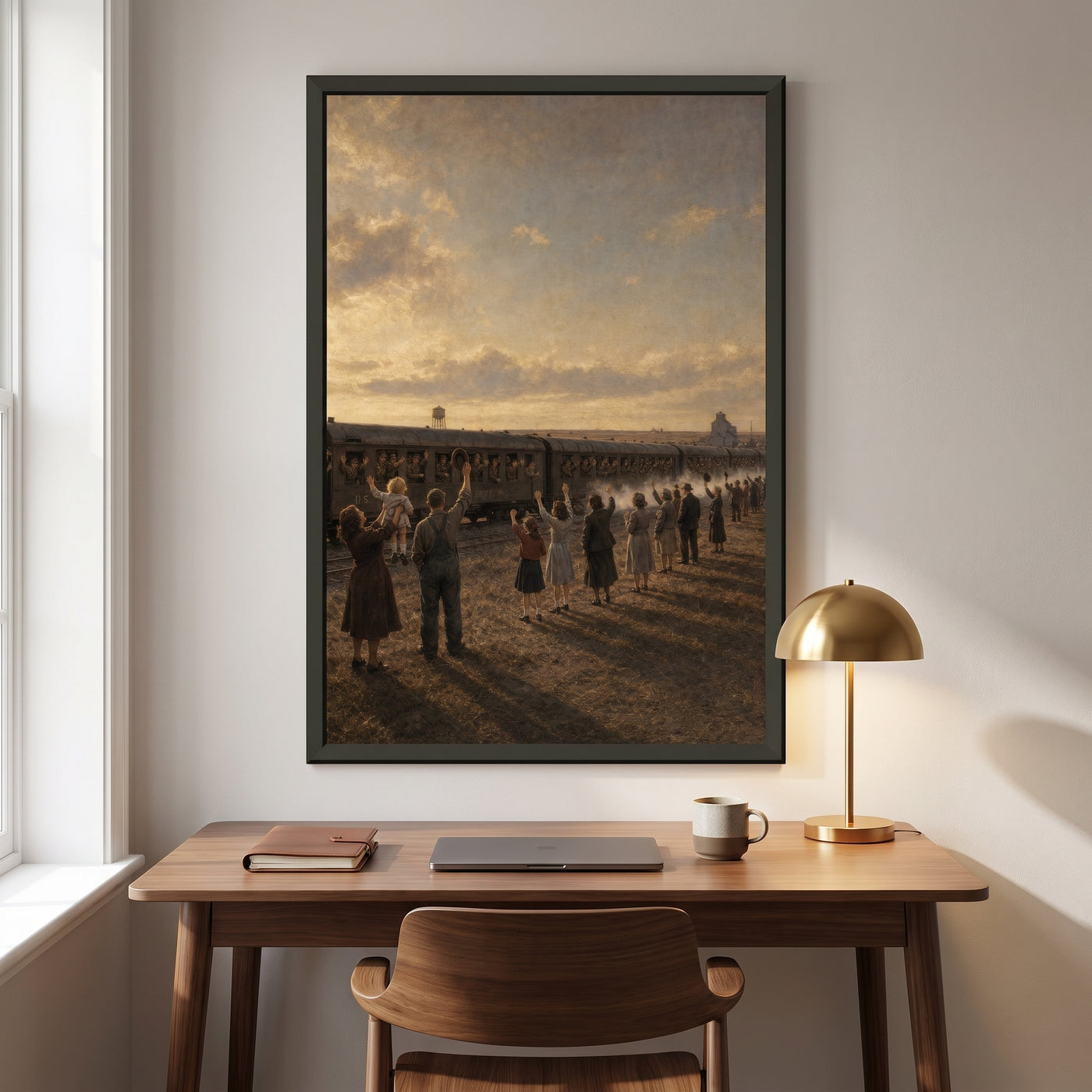 The Troop Train framed print hanging in a home interior