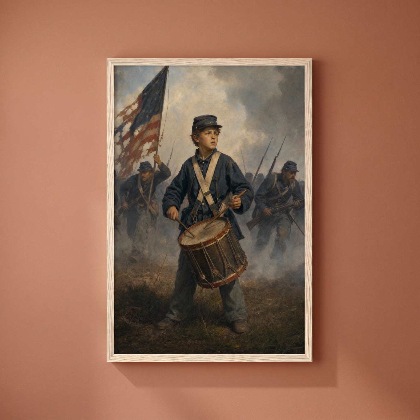 The Union Drummer Boy framed print on a plain wall