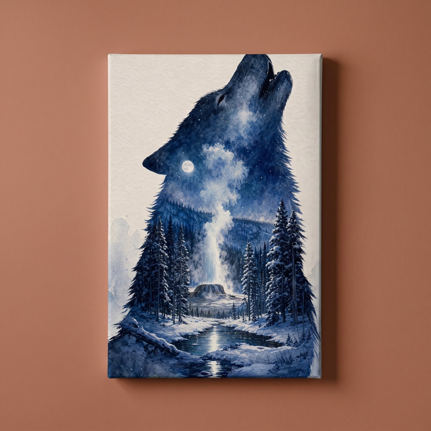 The Winter Howl gallery-wrapped canvas print on a plain wall